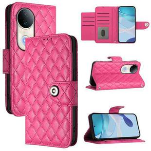 For vivo S20 5G Rhombic Texture Flip Leather Phone Case with Lanyard(Rose Red)