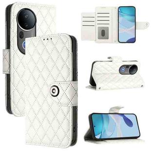 For vivo S20 Pro 5G Rhombic Texture Flip Leather Phone Case with Lanyard(White)