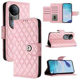 For vivo S20 Pro 5G Rhombic Texture Flip Leather Phone Case with Lanyard(Pink)