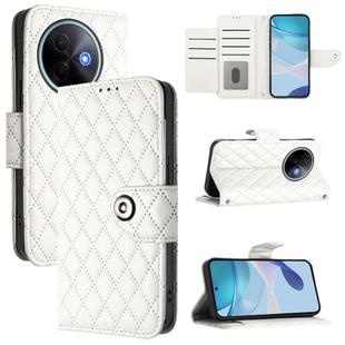 For vivo Y39 5G Global Rhombic Texture Flip Leather Phone Case with Lanyard(White)