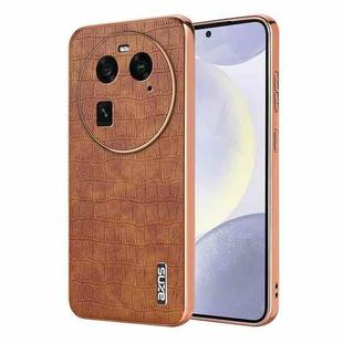 For OPPO Find X6 AZNS Electroplated Frame Crocodile Texture Full Coverage Phone Case(Brown)