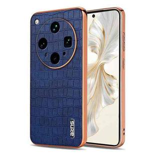 For OPPO Find X8 Ultra AZNS Electroplated Frame Crocodile Texture Full Coverage Phone Case(Blue)