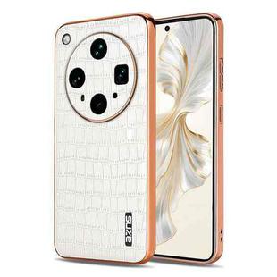 For OPPO Find X8 Ultra AZNS Electroplated Frame Crocodile Texture Full Coverage Phone Case(White)