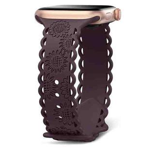 For Apple Watch SE 2023 40mm Lace Sunflower Embossed Silicone Watch Band(Dark Purple)
