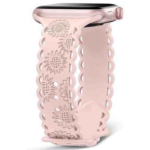 For Apple Watch SE 2023 40mm Lace Sunflower Embossed Silicone Watch Band(Pink)