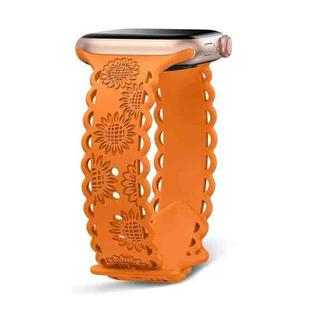 For Apple Watch Series 9 45mm Lace Sunflower Embossed Silicone Watch Band(Orange)