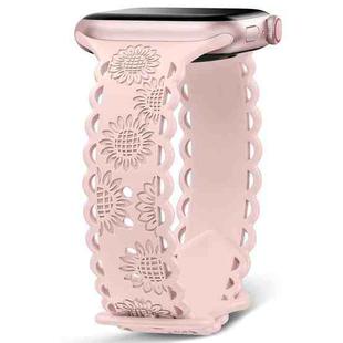 For Apple Watch Series 9 45mm Lace Sunflower Embossed Silicone Watch Band(Pink)