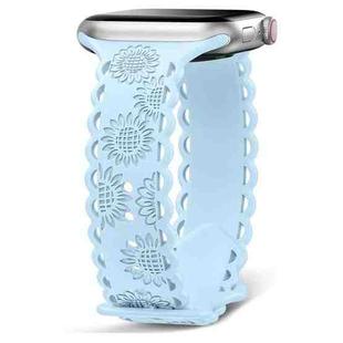 For Apple Watch Series 9 45mm Lace Sunflower Embossed Silicone Watch Band(Light Blue)