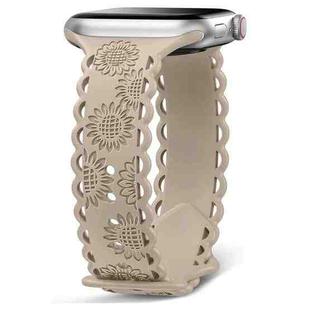 For Apple Watch Series 7 41mm Lace Sunflower Embossed Silicone Watch Band(Milk Tea)