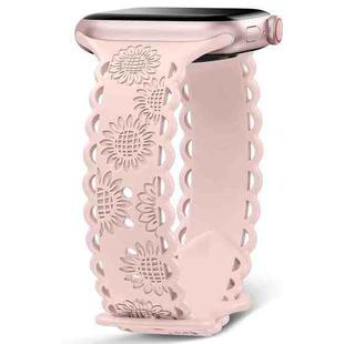 For Apple Watch Series 7 45mm Lace Sunflower Embossed Silicone Watch Band(Pink)