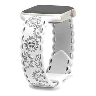 For Apple Watch Series 7 45mm Lace Sunflower Embossed Silicone Watch Band(White)