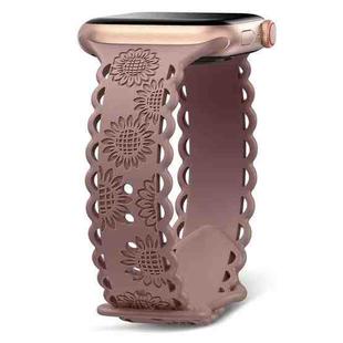 For Apple Watch Series 6 44mm Lace Sunflower Embossed Silicone Watch Band(Smoky Purple)