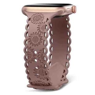 For Apple Watch Series 3 38mm Lace Sunflower Embossed Silicone Watch Band(Smoky Purple)