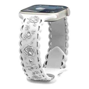 For Apple Watch SE 2023 44mm Lace 3D Rose Embossed Silicone Watch Band(White)