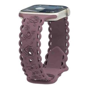 For Apple Watch SE 2023 44mm Lace 3D Rose Embossed Silicone Watch Band(Smoky Purple)