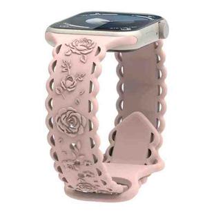 For Apple Watch SE 2023 44mm Lace 3D Rose Embossed Silicone Watch Band(Sand Pink)