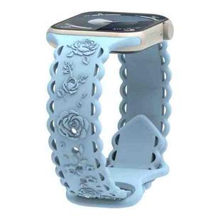 For Apple Watch SE 2023 44mm Lace 3D Rose Embossed Silicone Watch Band(Light Blue)