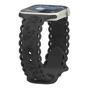 For Apple Watch Ultra 49mm Lace 3D Rose Embossed Silicone Watch Band(Black)