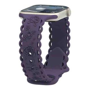 For Apple Watch Series 8 41mm Lace 3D Rose Embossed Silicone Watch Band(Crimson Cherry)