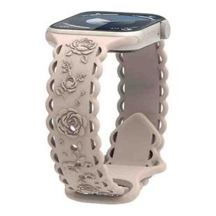 For Apple Watch Series 8 45mm Lace 3D Rose Embossed Silicone Watch Band(Milk Tea)