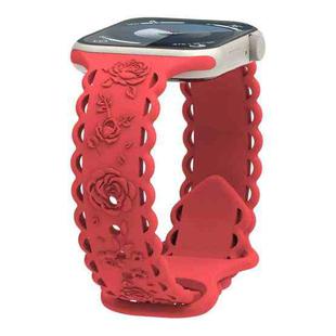 For Apple Watch Series 8 45mm Lace 3D Rose Embossed Silicone Watch Band(Red)