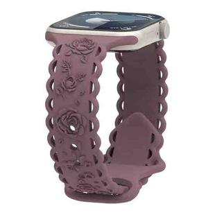 For Apple Watch Series 7 45mm Lace 3D Rose Embossed Silicone Watch Band(Smoky Purple)