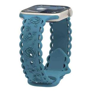 For Apple Watch Series 7 45mm Lace 3D Rose Embossed Silicone Watch Band(Pine Green)