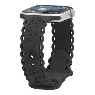 For Apple Watch SE 44mm Lace 3D Rose Embossed Silicone Watch Band(Black)