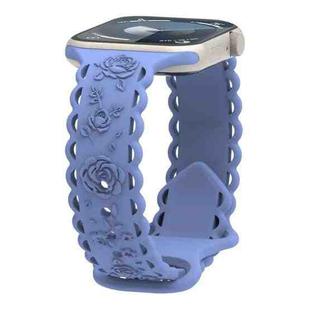 For Apple Watch Series 6 44mm Lace 3D Rose Embossed Silicone Watch Band(Lavender)