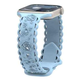 For Apple Watch Series 6 44mm Lace 3D Rose Embossed Silicone Watch Band(Light Blue)