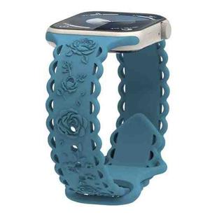 For Apple Watch Series 5 44mm Lace 3D Rose Embossed Silicone Watch Band(Pine Green)