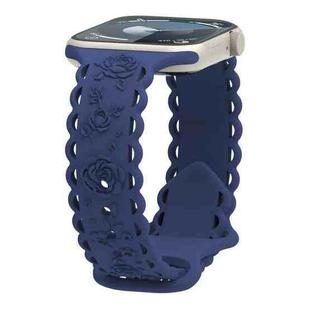 For Apple Watch Series 3 38mm Lace 3D Rose Embossed Silicone Watch Band(Navy Blue)