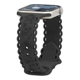 For Apple Watch Series 3 42mm Lace 3D Rose Embossed Silicone Watch Band(Black)