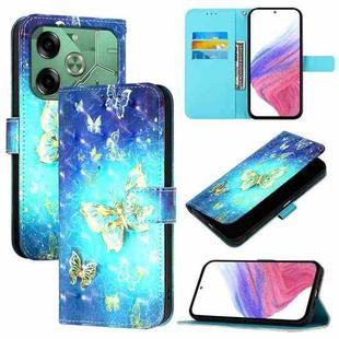 For Tecno Pova 6 4G 3D Painting Horizontal Flip Leather Phone Case(Golden Butterfly)