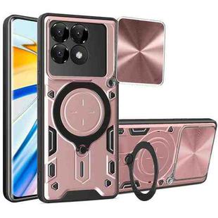 For Xiaomi Poco F6 Pro CD Texture Sliding Camshield Magnetic Holder Phone Case(Pink)