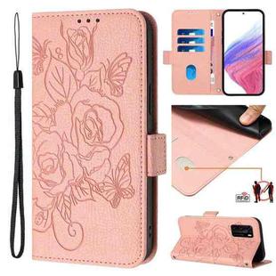 For Huawei P40 Embossed Rose RFID Anti-theft Leather Phone Case(Pink)