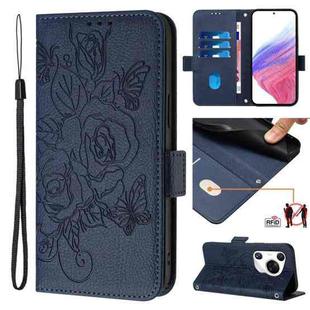 For Huawei Pura 70 Pro Embossed Rose RFID Anti-theft Leather Phone Case(Dark Blue)