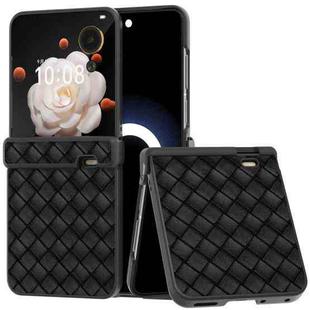 For Honor Magic V Flip Three Parts Black Frame Woven Texture PU Phone Case(Black)