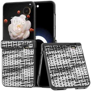 For Honor Magic V Flip Three Parts Black Frame Color Lattice Texture PU Phone Case(Black)