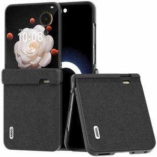 For Honor Magic V Flip ABEEL Three Parts Genuine Leather Wave Black Edge Phone Case(Black)