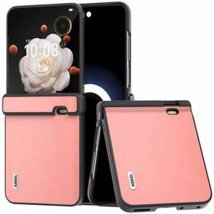 For Honor Magic V Flip ABEEL Three Parts Genuine Leather Wave Black Edge Phone Case(Pink)
