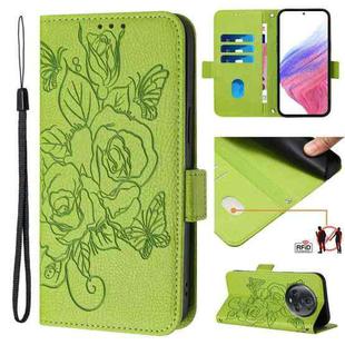 For Honor Magic5 Pro Embossed Rose RFID Anti-theft Leather Phone Case(Green)