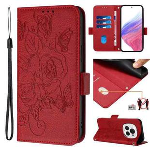 For Honor Magic6 Pro 5G Embossed Rose RFID Anti-theft Leather Phone Case(Red)