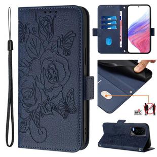 For Honor GT Embossed Rose RFID Anti-theft Leather Phone Case(Dark Blue)