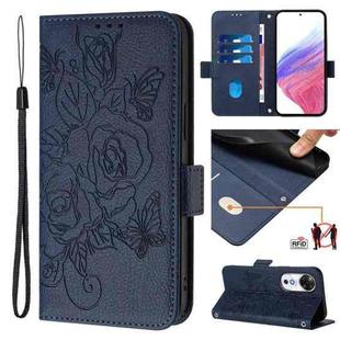 For Honor Play 60 5G Embossed Rose RFID Anti-theft Leather Phone Case(Dark Blue)