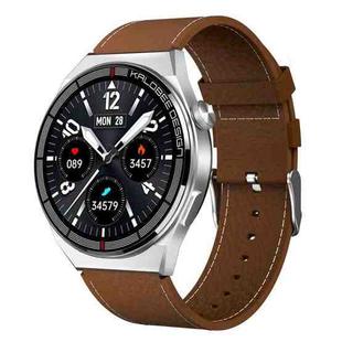 1.3 inch Leather Band IP68 Waterproof Smart Watch Support Bluetooth Call(Brown)