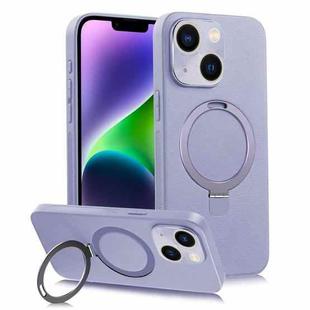 For iPhone 14 Plus MagSafe Rotation Holder PC + Leather Phone Case(Purple)