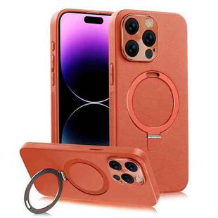 For iPhone 14 Pro MagSafe Rotation Holder PC + Leather Phone Case(Orange)