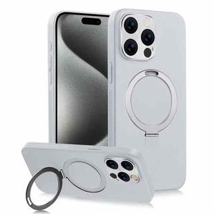 For iPhone 15 Pro Max MagSafe Rotation Holder PC + Leather Phone Case(White)