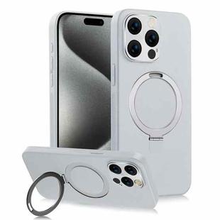 For iPhone 15 Pro MagSafe Rotation Holder PC + Leather Phone Case(White)